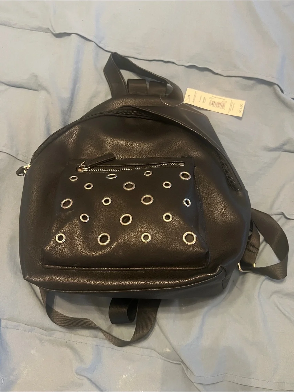 No Boundaries Black Grommet Accent Faux Leather Backpack NWT